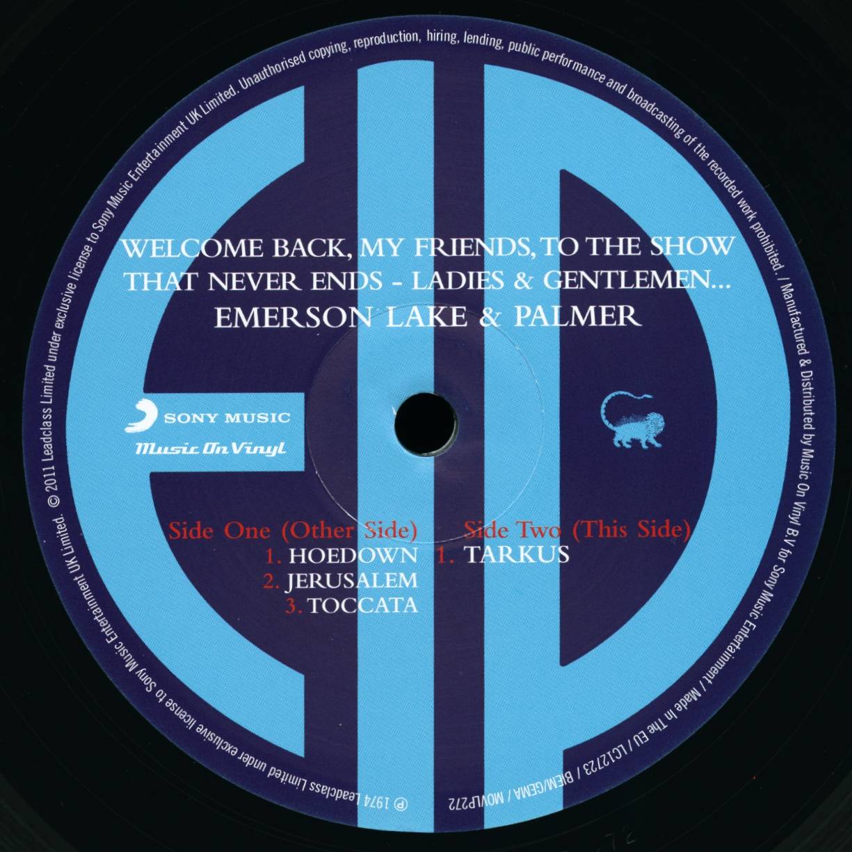 Emerson, Lake and Palmer Welcome Back My Friends : LP Label B